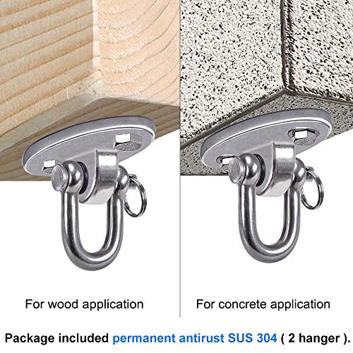 SELEWARE 2 Pieces 2000 lb Capacity Stainless Steel 180° Swing Hangers, Heavy Duty Swing Hooks for Concrete Ceiling Wooden, Hanging Hardware for Por Porch Yoga Trapeze Playground Hammock Gym Swing Sets