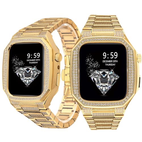 Bracelet acier inoxydable Apple Watch 44mm 45mm doré de rechange pour Series 9 8 7 SE
