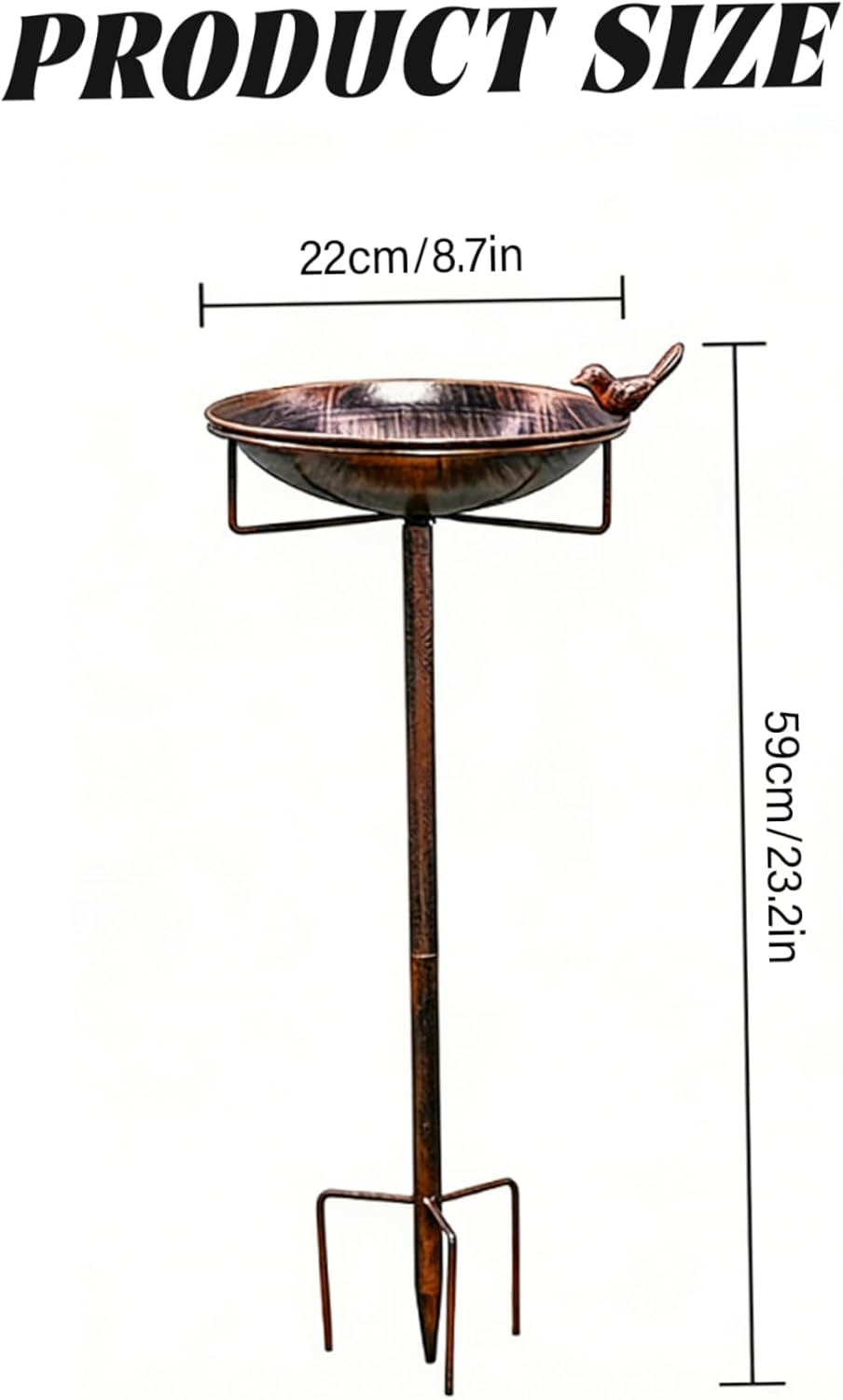 Metal Bird Bath Vintage Iron Bird Bath for Outdoors 23 Inch Garden Birdbath with Staking Base Rustic Lawn & Patio Decor