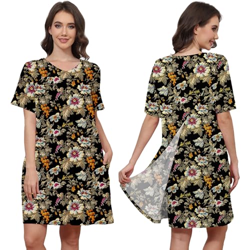 Image of Hospital Gowns for Women Open Back Tear Away Snap Post shoulder Dress Short Sleeve Soft Adaptive Clothing with Pockets