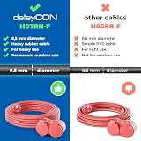 deleyCON 2m Przedłużacz Ogrodowy Kabel Zasilający IP44 (H07RN-F 3G1.5mm²) Odporne na Warunki Atmosferyczne Gumowy Kabel do Użytku na Zewnątrz - Wtyczka z Bolcem Ochronnym na 2x Gniazdo - Czerwony