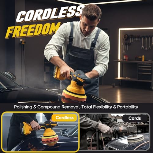 CHUFA Cordless Car Buffer Polisher Kit for Dewalt 20V Battery(Battery Not Included), 8 Variable Speed 5500RPM, 6 in Brushless Dual Action Random Polishing Machine , Orbital Polisher for Car Detailing by chufa - Image 5