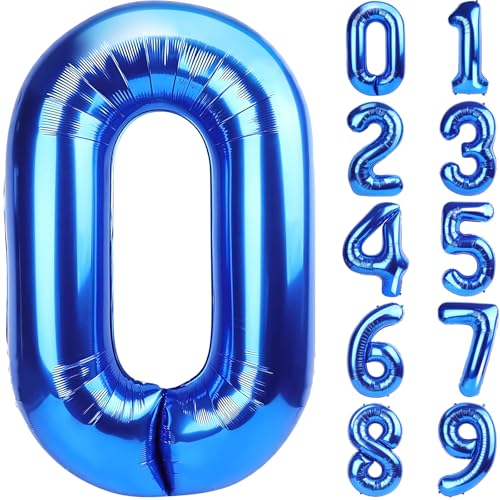 Image of Number Balloons Navy Blue Balloons - Giant Number 10 Balloon, 10 20 30 40 50 Numbers Balloon Birthday Decorations, Blue Party Supplies for Boy Men