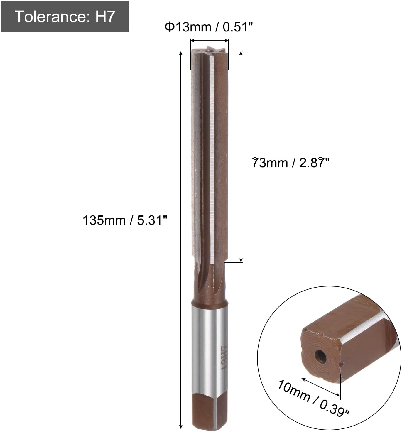 uxcell Hand Reamer 13mm H7 Metric Reamer Drill Bit for Metal Wood Hole Reaming, Straight Flutes 9SiCr Alloy Steel Cutting Tool