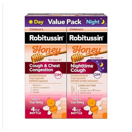 Children's Robitussin Honey Cough & Chest Congestion DM and Nighttime Cough DM, Variety Pack of Cough Medicine for Kids, Made with Honey Flavor - 4 Fl Oz Bottles (Pack of 2)
