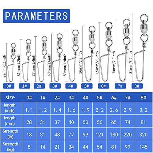 GOTRAYS 25pcs High Strength Fishing Snap Swivels Ball Bearing Swivels Stainless Fishing Swivels Saltwater for Saltwater Freshwater Fishing, Barrel Swivels with Double Welded Rings and Coastlock Snaps - Thumbnail 6