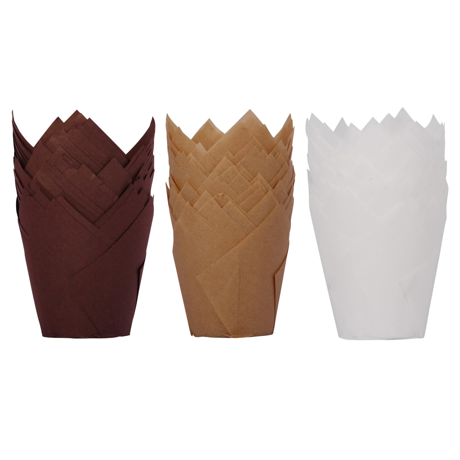 YILANJIN150 Pack Tulip Cupcake Liners, Grease-Proof Paper Baking Cups for Muffins, Candies, Desserts, Muffin Liners Cupcake Wrappers for Weddings, Birthdays, Baby Showers, Parties - Three Colors