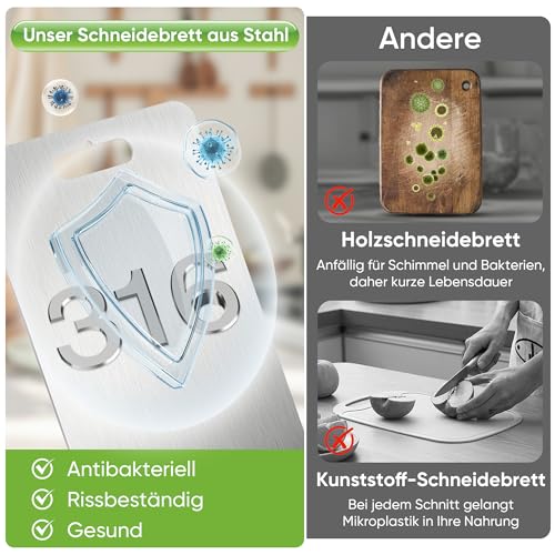 BOYUNSHI 3 Stück Titan Schneidebrett, Edelstahl Titanium Cutting Board Doppelseitiges Lebensmittel Grade Schneidebrett für Fleisch, Brot… – Ansicht 4