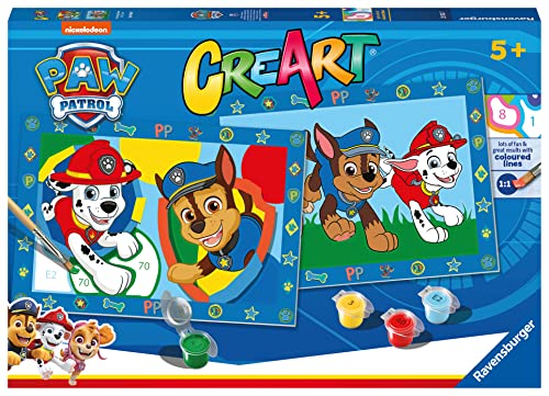 Ravensburger - CreArt Junior Paw Patrol, Kit dipingere con i Numeri 5+ Anni
