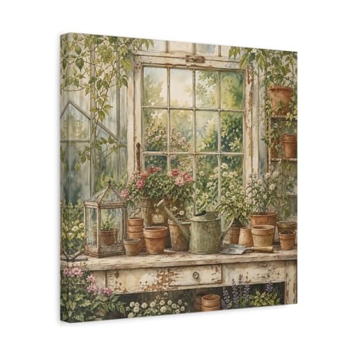 Tableau nature jardin de serre pour salon chaleureux au-dessus de la cheminee 40x40cm