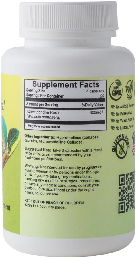 Ashwagandha Capsules - 1600mg Root Extract - Supports Stress Relief, Sleep, Energy, Cognitive Function & Wellness - Vegan, Non-GMO, Gluten-Free - 100 Capsules - Image 3