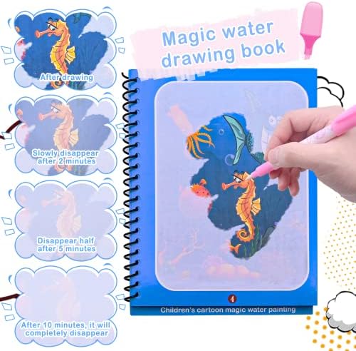 Eucomir Water Magic Colouring Book,Reusable Water Colouring Books for Children,Magic Coloring Books with Water Pen,Magic Water Colouring Book for Kids 2 3 4 5 6 Year Old Boys Girls, 5 Pack
