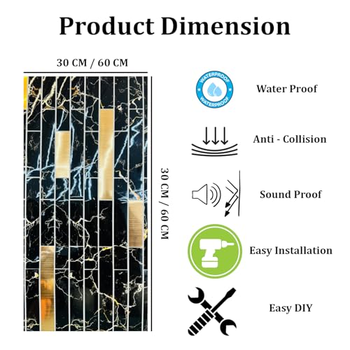 Image of WrapWall 3D Wallpaper Self Adhesive Foam Pack of 1 (60x30 cm) | Waterproof Brick Design Wallpaper |Peel & Stick DIY Wall Decor for Living Room Bedroom Kitchen (1, Black Mosaic)