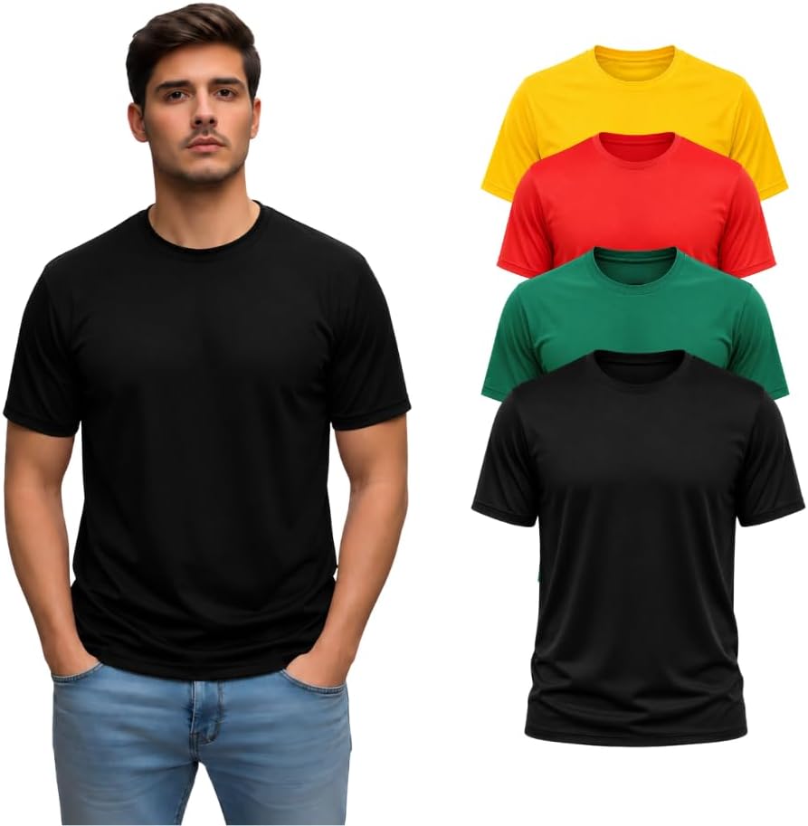 Pack of 4 Men's Quick Dry Short Sleeve Athletic Dry Fit T-Shirt - Men Athletic Dryfit Sports T-shirt - Short Sleeve Gym T-shirts