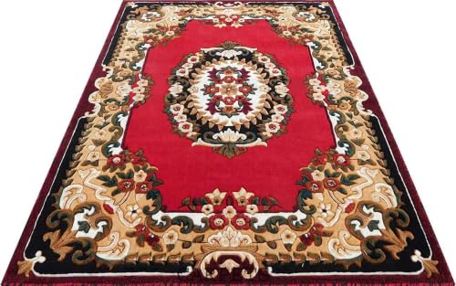 Image of SABIRA Carpet Modern Floral Area Rug Large Carpet for Living Room, Bedroom & Dining Room, Washable, Non-Slip, RED Color (6X8 FEET)