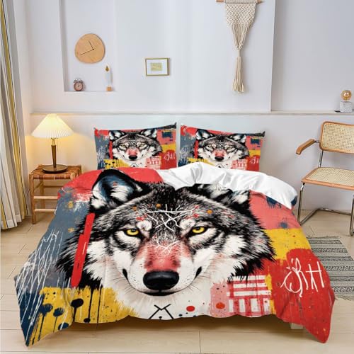 Housse de couette 160x200 loup en microfibre douce anti-pli