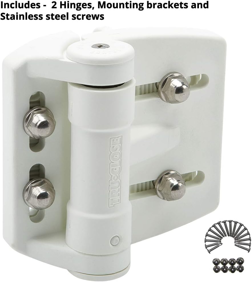 D&D Technologies TCAMA2WT Multi-Adjust Regular Duty Self Closing Gate Hinges, for Metal, Wood, Vinyl Gates up to 55 Pounds, Gap up to 2", for Square Gate Frame and Post, White, 2 Count