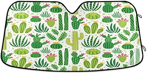 Car Windshield Sunshade Green Cacti Pattern, Blocks Sun Visor Protector Foldable Sun Shield Keep Your Vehicle Cool, Fits Windshields of Most Sizes