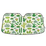 Car Windshield Sunshade Green Cacti Pattern, Blocks Sun Visor Protector Foldable Sun Shield Keep You