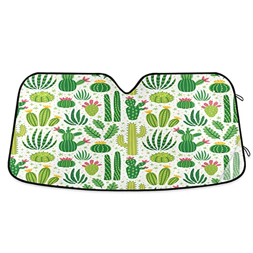 Car Windshield Sunshade Green Cacti Pattern, Blocks Sun Visor Protector Foldable Sun Shield Keep Your Vehicle Cool, Fits Windshields Of Most Sizes #TOP3