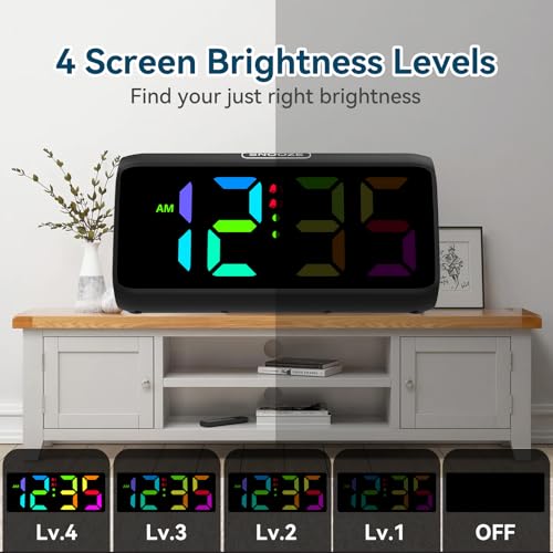 Image of Netzu Loud Alarm Clock for Heavy Sleepers, Plug-In RGB Vibrating Alarm Clocks with Bed Shaker, 5 Dimmers, 2 Alarms, 4 Volumes and Snooze for Adult Rooms(Black)