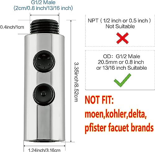 Pull Down Kitchen Faucet Spray Head G1/2 Male Or 13/16Inch 2 Functions Kitchen Faucet Head Replacement Pull Outkitchen Sink Faucet Head Compatiblity With Franke Giagni Faucets Chrome #TOP1