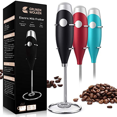 GRUNEN WOLKEN Milk Frother Handheld Get Froth in 7 Seconds High Powered Low