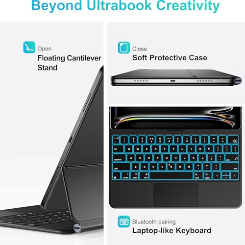 Image of Jibrealg Keyboard Case for iPad Pro 11 Inch (M4 2024 / M5 2025), Ultra-Slim Magic Keyboard with Multi-Touch Trackpad, 7 Colors Backlight, Smart Keyboard for iPad Pro 11 Inch, Black