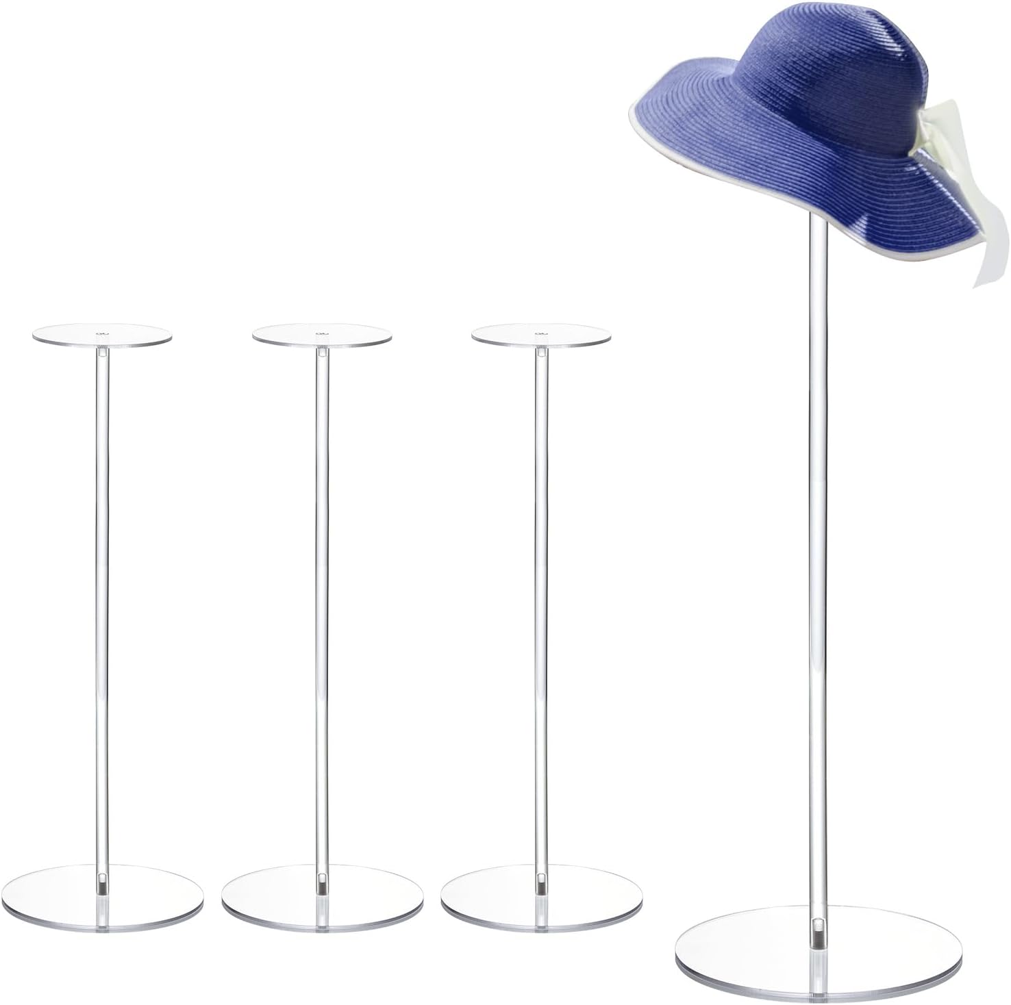 uxcell Acrylic Hat Display Stand 4 Pack 15.7 Inch Hat and Wig Rack Riser Round Stand for Jewelry Baseball Cap, Fedora Hats, Cowboy Hats - Clear