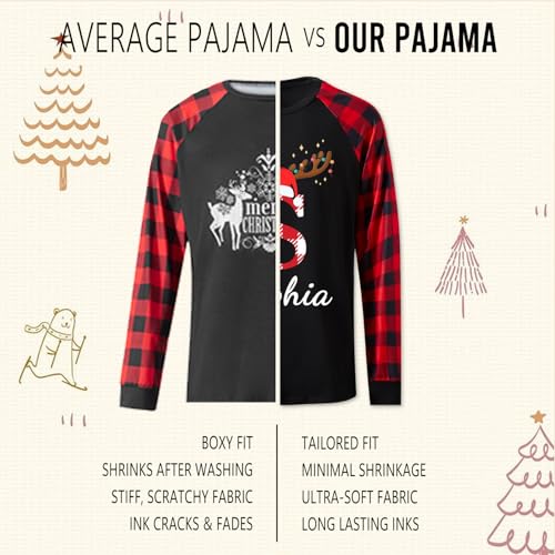 Personalized Monogrammed Christmas Pajamas for Couple Custom Initial Letter Family Christmas Shirt Plaid Pants Set4