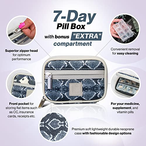 Image of Made Easy Kit Pill Case - Weekly Medicine Organizer with Removable Seven-Day Vitamin & Supplement Box (Silver Snake Skin)