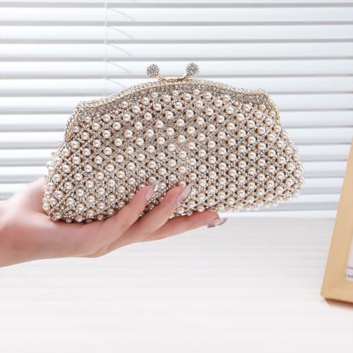 Pochette de soirée rigide anti-rayures avec perles et chaîne d'épaule