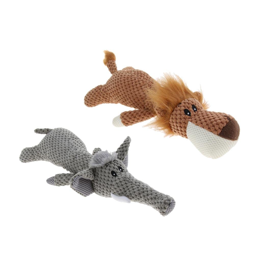 Lot de 2 jouets couineurs en peluche pour chien - Jouet couineur en forme d'éléphant et de lion