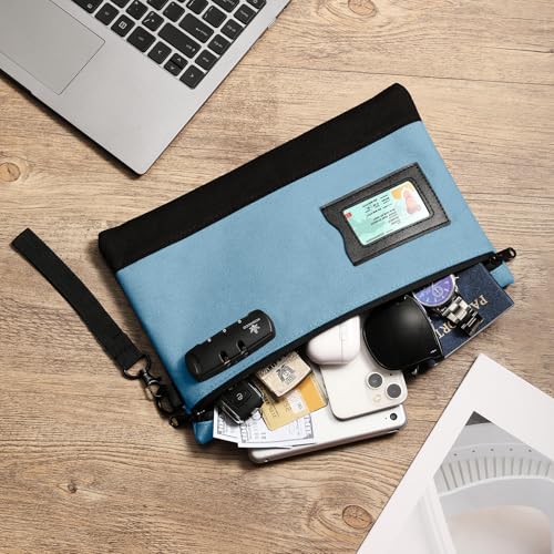Image of KOSMCCO Money Bag with Lock, 11.8 x 7.9 Inches Durable Canvas Cash Bag Bank Bag for Cash