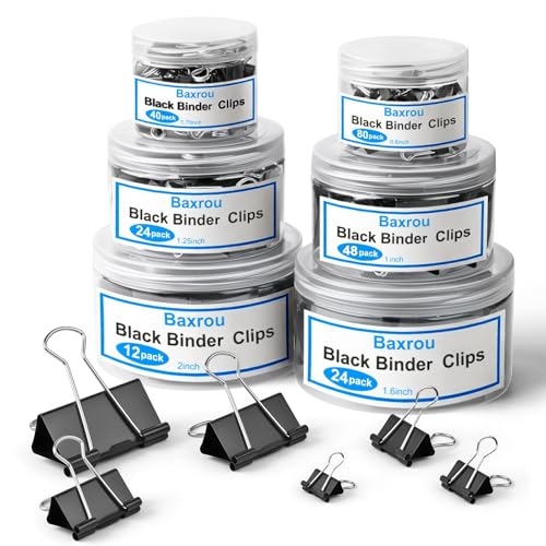 228 PCS Binder Clips Paper Clamps Assorted Sizes,Extra Large Medium Small Mini and Micro,Black Metal Paper Binder Clip 6 Sizes for Office, Home and School
