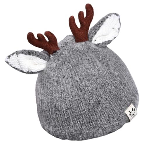 HEALEEP Gorro de Lana Cálido para Ñiño Diseño de Asta, Tejido en Algodón y Hilo de Lana, Adecuado Invierno, Estilo Adorable y Saludable