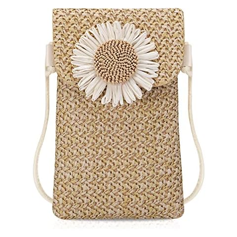 Small Crossbody Phone Bag for Women Summer Beach Straw Wallet Bags Girl Cross Body Shoulder Bag with Adjustable Strap Holiday Coin Purses Side Shoulder Bags (Daisy A) Cover