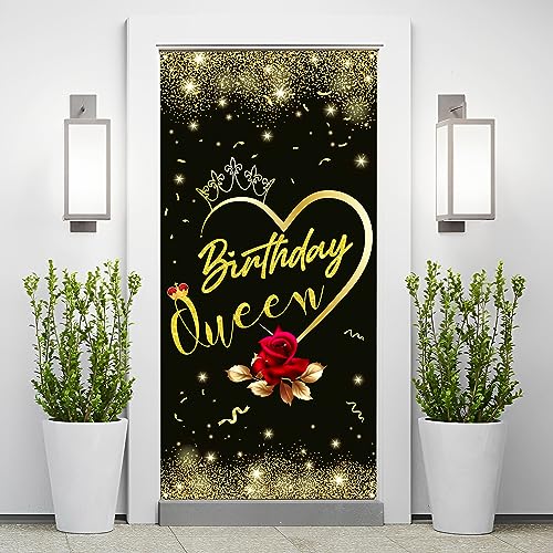 Kimini-Ki Happy Birthday Queen Door Banner, 21st 25th 30th 40th 50th 60th 70th 80th 90th Birthday Decoration for Women, Mom Birthday Door Cover, Women Birthday Sign Outdoor Indoor Decor