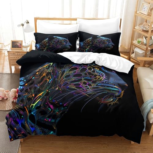 Parure de lit imprimée jaguar néon en microfibre douce premium 135x200 - 3