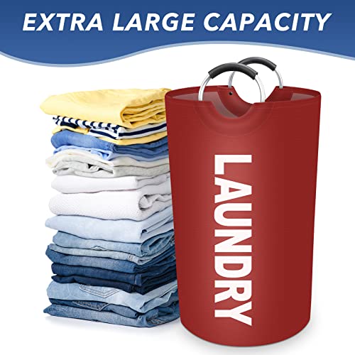 Epictotes 115L Large Laundry Basket, Freestanding Waterproof Laundry Hamper, Collapsible Folding Tall Clothes Hamper, Easy Carry With Foam Protected Aluminum Handles For Dorm, Family, Travel (Red) #TOP3