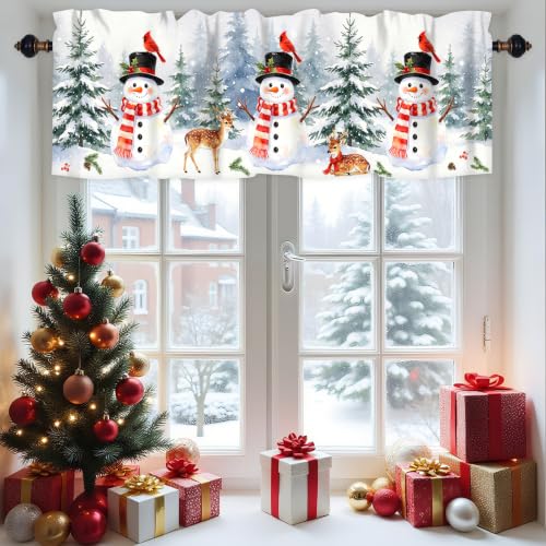 Christmas Snowman Valances for Windows 1 Panel, Window Treatment 42x12 in