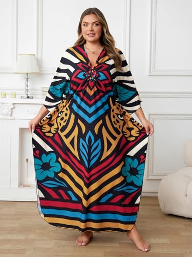 Image of Kaftan Dress for Women - Plus Size Caftan Maxi Beach Dress Moo Moos Loungewear, Swimsuit Cover Up for Beach, Pool or Vacation