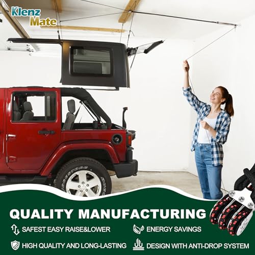 2026 Upgraded Hardtop Removal Lift Compatible with All Jeep Wrangler JK JL Models, KlenzMate Top Hoist with Safe Anti-Drop System, Easy One-Person Operation, Self-Leveling, Supports 8-16 Ft. Ceiling by KlenzMate - Image 2