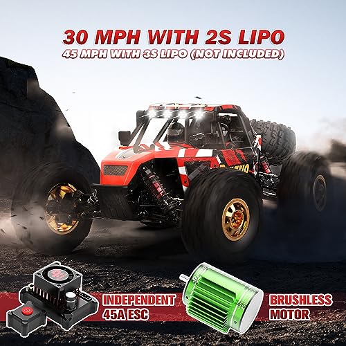 RIAARIO 1:12 RTR Brushless RC Desert Cars for Adults, Max 45MPH Fast RC Cars, Monster Truck with Independent ESC, 4X4 RC Truck for Boys, All Terrain Remote Control Car with Oil Filled Shocks(Red)