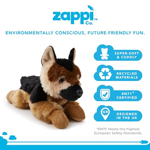 Zappi Co Deutscher Schäferhund Plüschhund (28 cm) - Treuer, Kuscheliger Hund, Umweltfreundlich, Perfekt für verspielte Kinder, Recyceltes Material