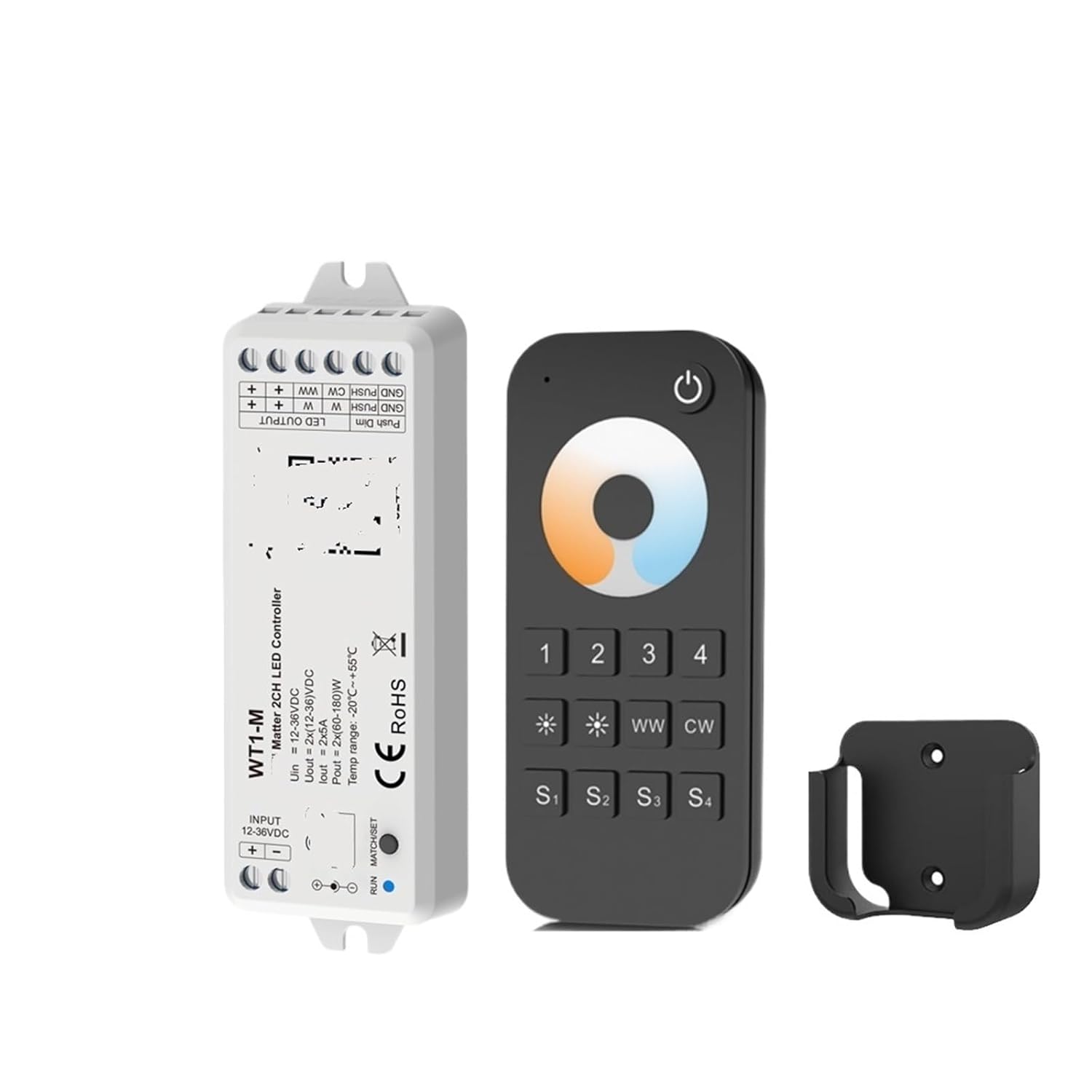 2CH LED Controller DC12V 24V 2CH*5A WW CW CCT Controller 2.4G dimming(WT1-M and RT7)