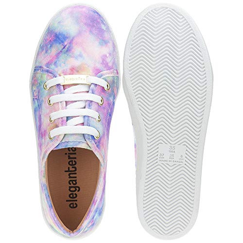 Tênis Feminino Casual Tie Dye Estampado Tai Dai Eleganteria Tamanho:39;Cor:Roxo Tie Dye Claro