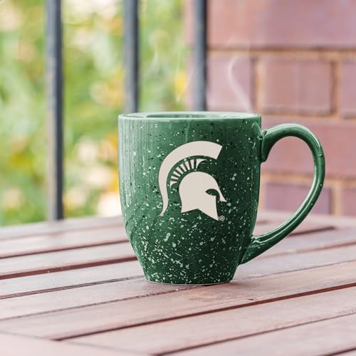 Image of Rico Industries NCAA Michigan State Spartans Green Personalized 16 oz Team Color Laser Engraved Speckled Ceramic Coffee Mug