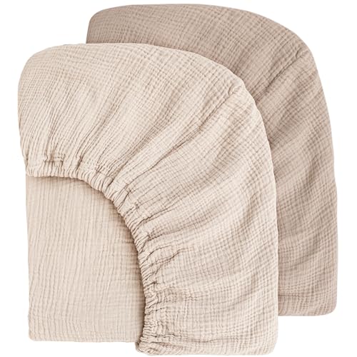 Image of MairMore Muslin Crib Sheets for Baby Girls and Boys, Neutral Fitted Baby Bed Sheets for Standard Crib & Toddler Mattress - Soft and Breathable - 52"x28" (Ash & Ivory)