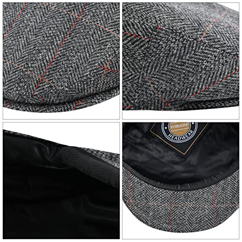 Image of VOBOOM Men's Herringbone Flat Ivy Newsboy Hat Wool Blend Gatsby Cabbie Cap